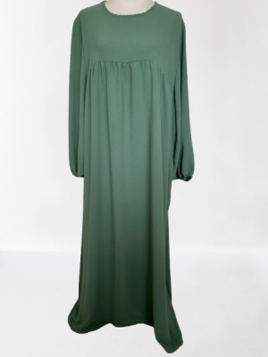 Abaya femme fluide et ample avec manches bouffantes vert eau, élégante et opaque, idéale pour la pudeur, la prière et le quotidien