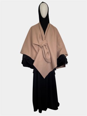 cape poncho camel avec noeud