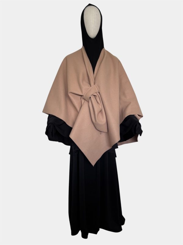 cape poncho camel avec noeud